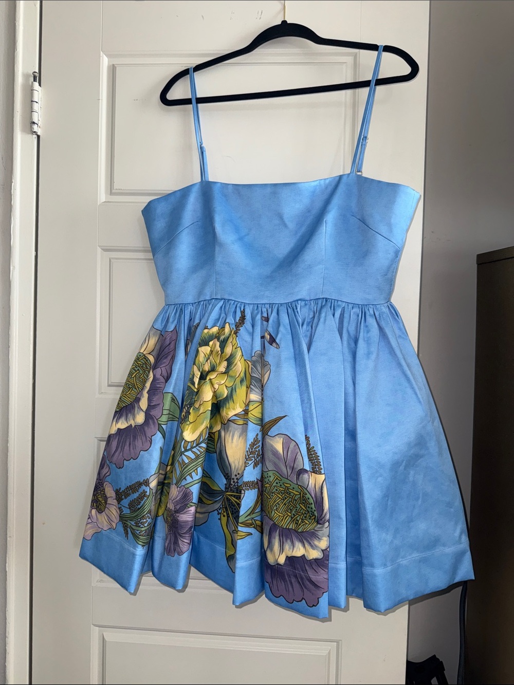 Alemais Light Blue Floral Spaghetti Strap Mini Dress
